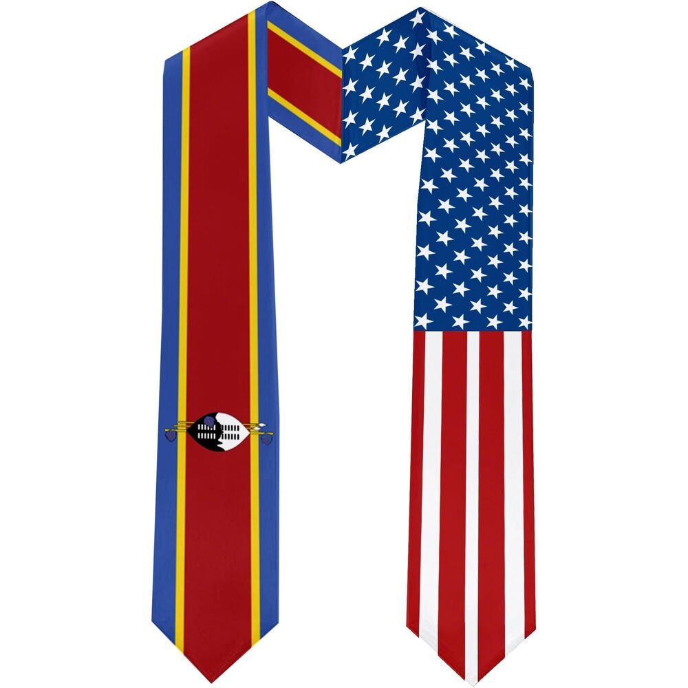 2989 2025 Swaziland Flag and USA Flag Graduation Stole Graduation Sash